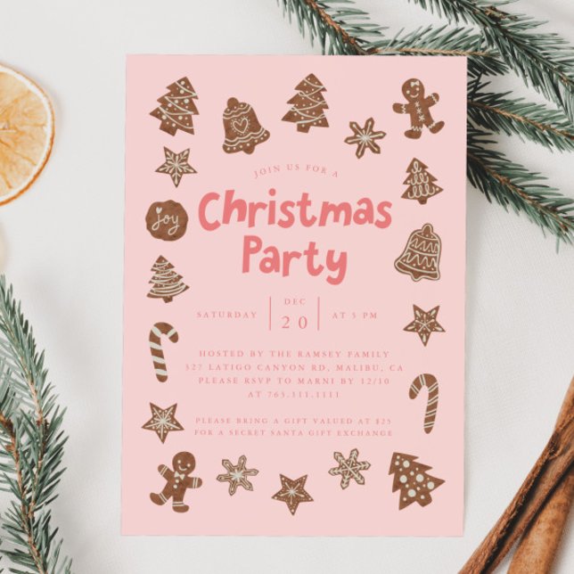 Christmas Party Holiday Cookies Pink Invitation (Creator Uploaded)