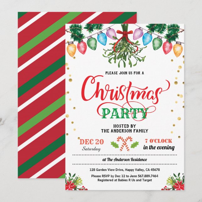 Christmas party holiday party kiss under mistletoe invitation (Front/Back)