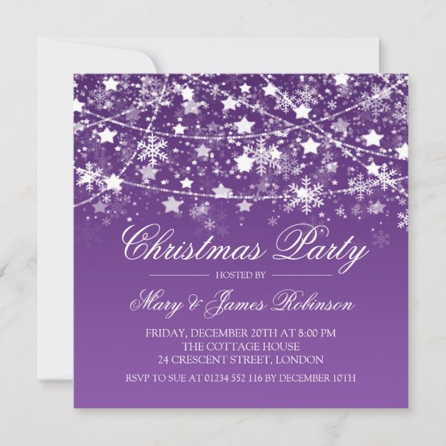 Christmas Party Holiday String Lights Purple Invitation (Front)