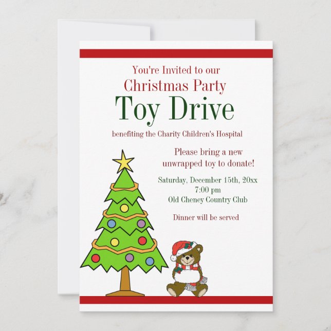Christmas Party Holiday Toy Drive Invitations (Front)