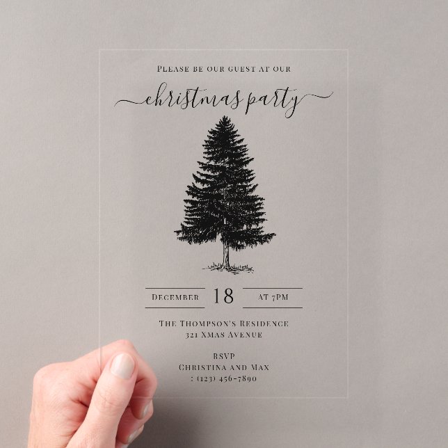 Christmas Party Holiday Vintage Black White Acrylic Invitations (Insitu (Handheld))