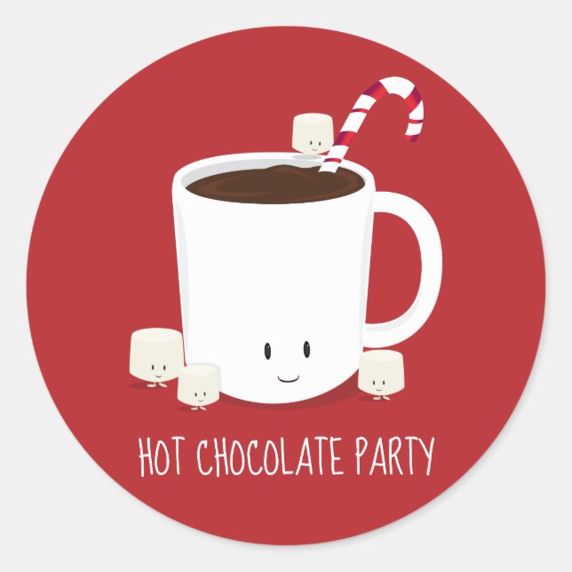 Christmas Party Hot Chocolate Hot Cocoa Classic Round Sticker (Front)