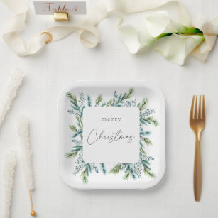 Christmas Party invitation Boho Spruce and Fir  Paper Plate