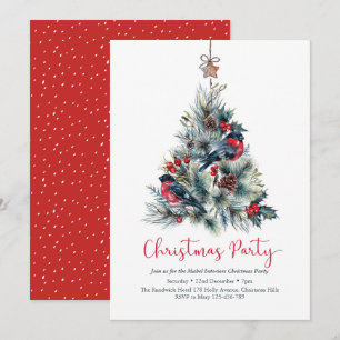 Christmas party Invitation   Bullfinch bird Tree
