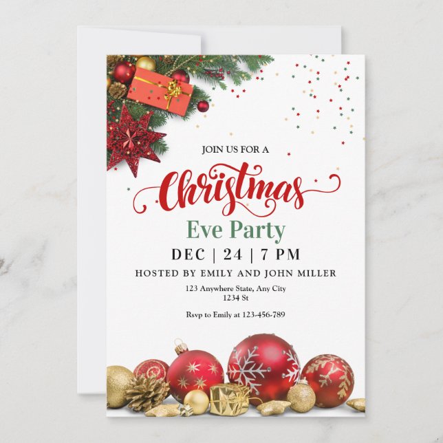 Christmas Party Invitation, Christmas Eve Dinner Invitation (Front)