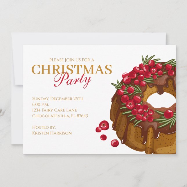 Christmas Party Invitation Cranberry Bundt Cake (Front)