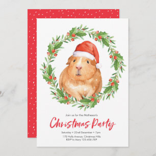 Christmas party Invitation   cute hamster wreath