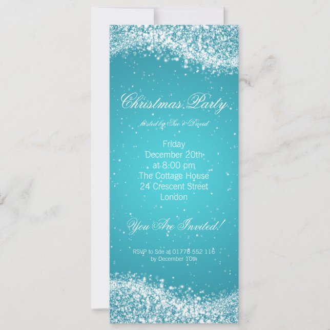 Christmas Party Invitation Elegant Sparkle Blue (Front)