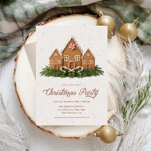 Christmas Party Invitation   Gingerbread House & C
