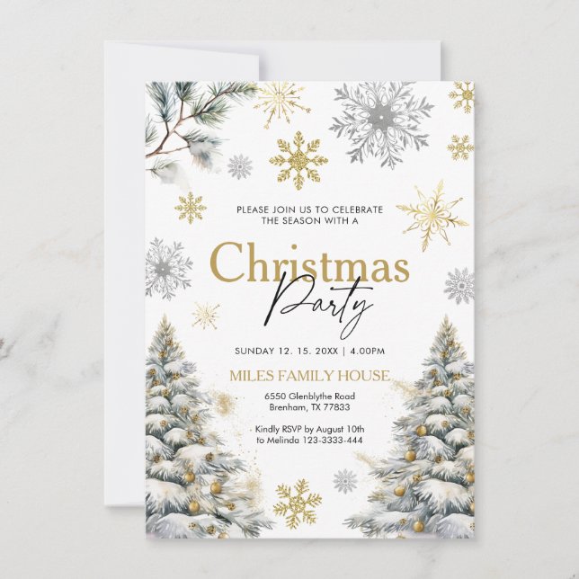 Christmas Party Invitation, Gold Christmas Party Invitation (Front)