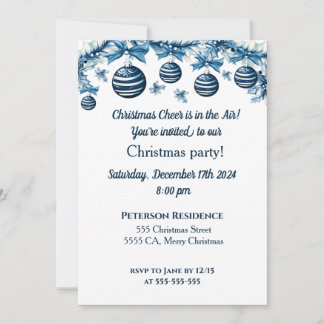 Christmas Party Invitation In Blue and White
