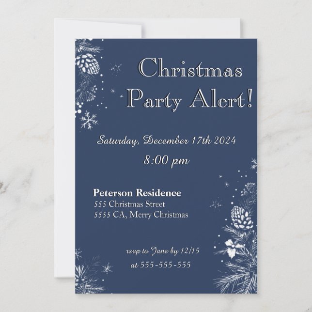 Christmas Party Invitation in Blue&White (Front)