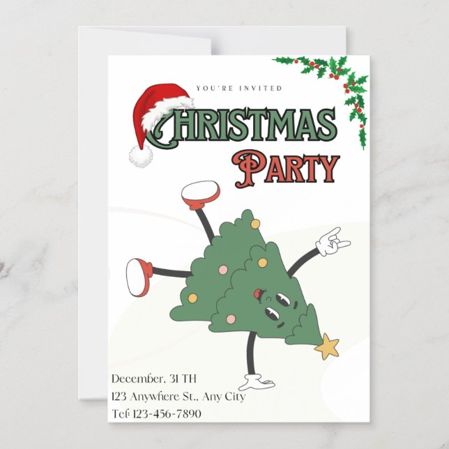 Christmas Party Invitation Modern Green Xmas (Front)