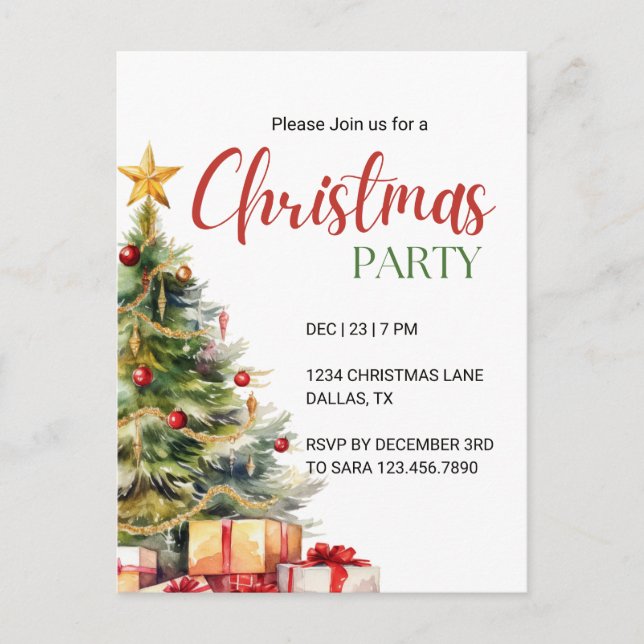 Christmas Party Invitation Postcard (Front)