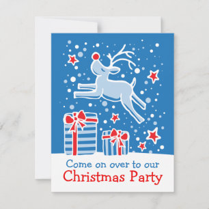 Christmas party invitation reindeer blue