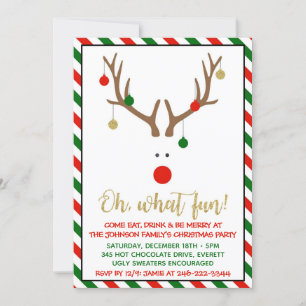 Christmas Party Invitation Reindeer Invitation
