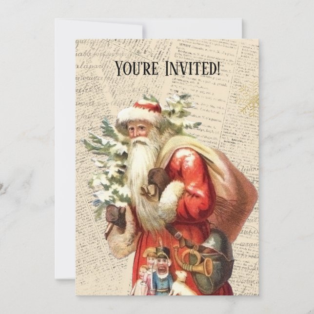 Christmas Party Invitation VIntage Santa Claus (Front)