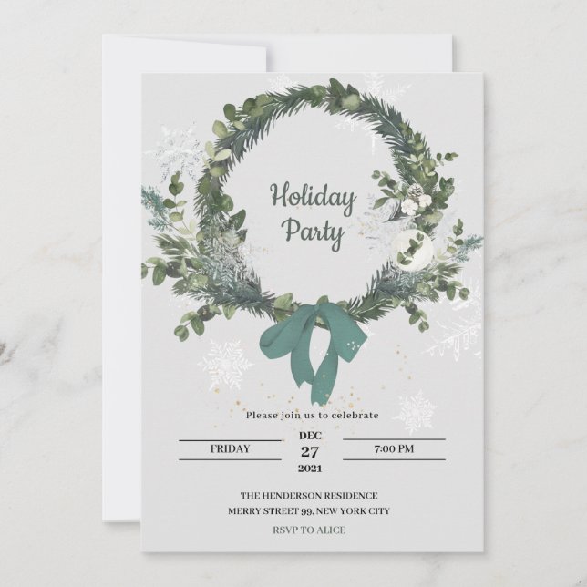 Christmas Party Invitation Wreath Snowflakes (Front)