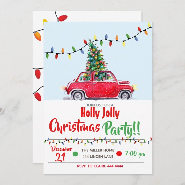 Christmas Party Invitations Holly Jolly (Front/Back)