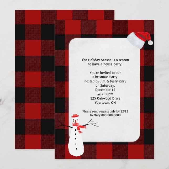 Christmas Party Invite buffalo plaid design (Front/Back)
