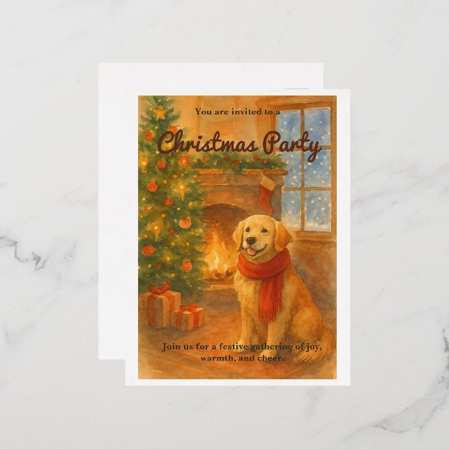 Christmas Party Invite · Cozy Dog Scene (Front/Back)