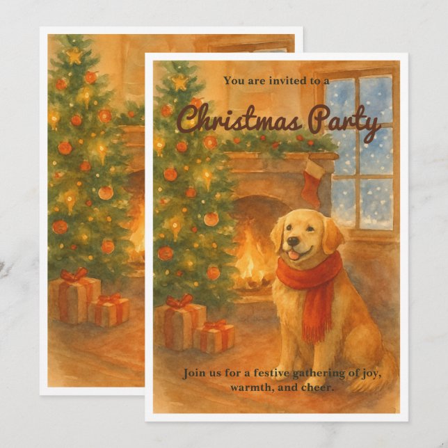 Christmas Party Invite · Cozy Dog Scene (Front/Back)
