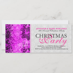 Christmas Party Invite Pink Disco Glitter