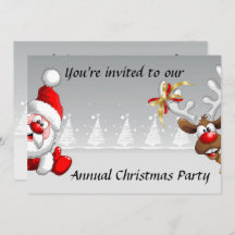Christmas party invite with cartoon santa reindeer