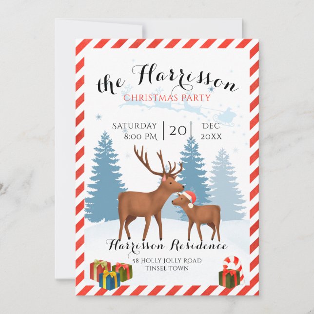 Christmas party invite with reindeer (Front)