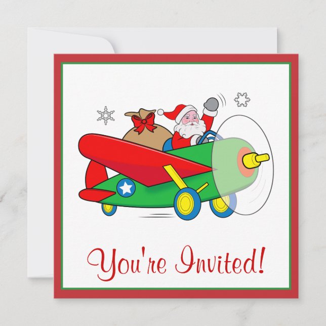 Christmas Party Invite with Santa Bringing Gifts (Front)
