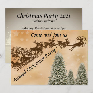 Christmas party invite with santa sleigh reindeer