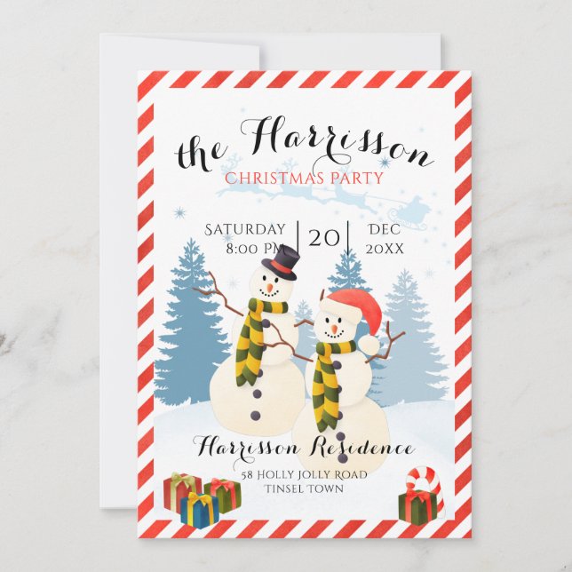 Christmas party invite with snowman (Front)