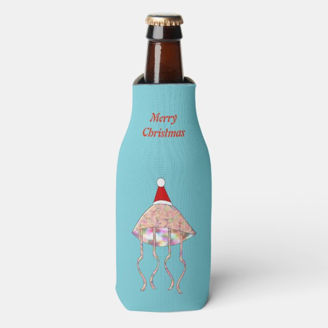 Christmas Party Jellyfish Custom Bottle Cooler (Bottle Front)