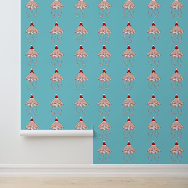 Christmas Party Jellyfish Patterned Wallpaper (Application)