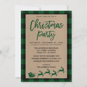 Christmas Party Kraft Green Tartan Invitation