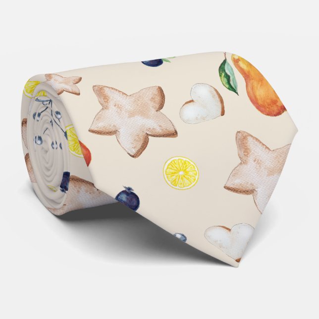 Christmas Party Lemon Pear Watercolor Tie (Rolled)