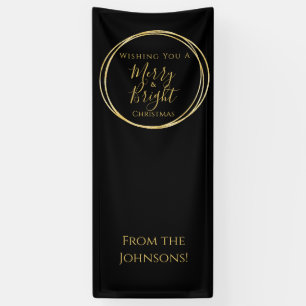 Christmas Party Merry and Bright Black Gold Banner