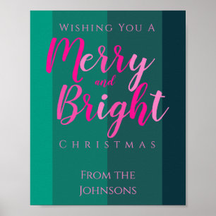 Christmas Party Merry and Bright Pink and Green Poster
