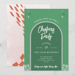 Christmas Party Modern Arch in Green Invitation