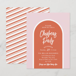 Christmas Party Modern Arch in Pink and Red Invitation
