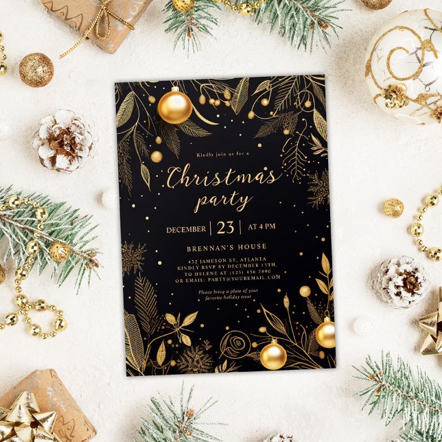 Christmas Party Modern Elegant Gold Holiday Invitation (Christmas Party Modern Elegant Gold Holiday Invitation)