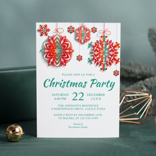 Christmas Party Modern Snowflakes Invitation (Creator Uploaded)