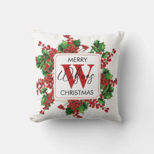 Christmas Party Monogram Red & Green Festive Throw Pillow