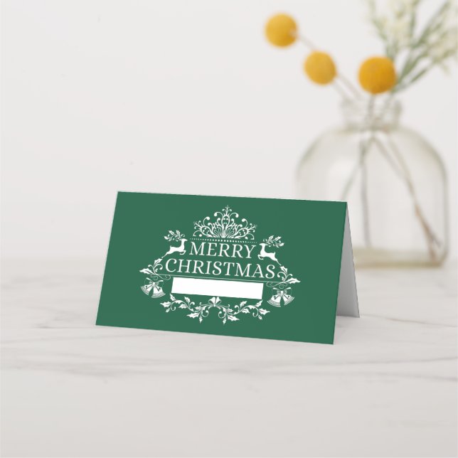 Christmas Party Name Place Card-Green Place Card (Front)
