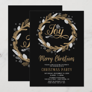 Christmas Party noir & or Joy Invitation