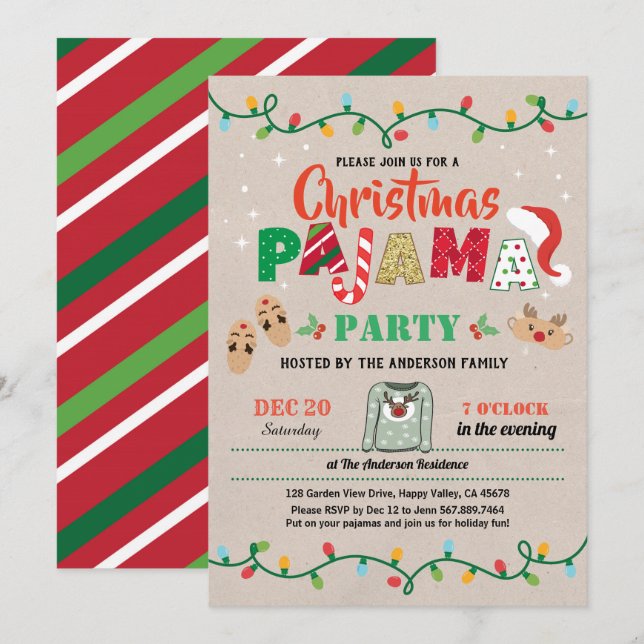 Christmas party pajama holiday party adult invitation (Front/Back)