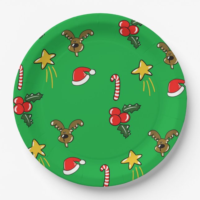 Christmas Party Paper Plates – Cute Pattern (Front)