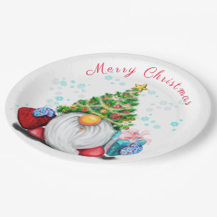 Christmas Party Paper Plates Gnome with Gift