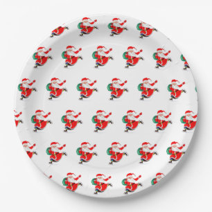 Christmas Party Paper Plates Santa with Gift