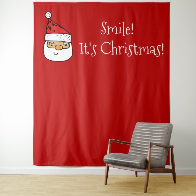 Christmas Party Photo Booth Backdrop Smile Santa Tapestry (In Situ)